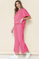 Strawberry Pink Textured Loose Fit T Shirt & Drawstring Pants Set