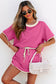 Rose Red Colorblock Edge Drop Shoulder T-Shirt and Skort Two Piece Set