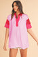 Pink Stripe Colorblock Sleeve Collared Mini Dress