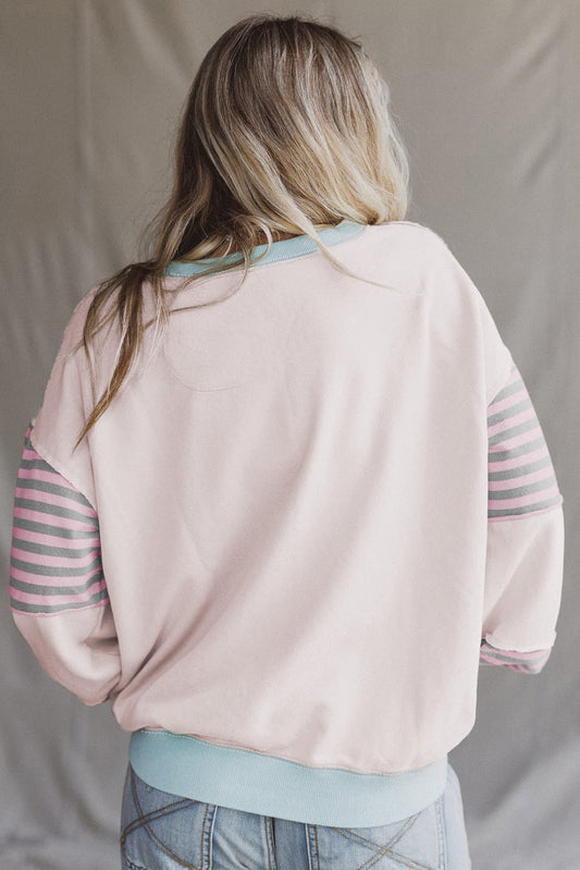 Colorblock Patchwork Striped Sleeve Sweatshirt