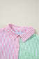 Pink Stripe Color Block Balloon Sleeve Button Loose Fit Shirt