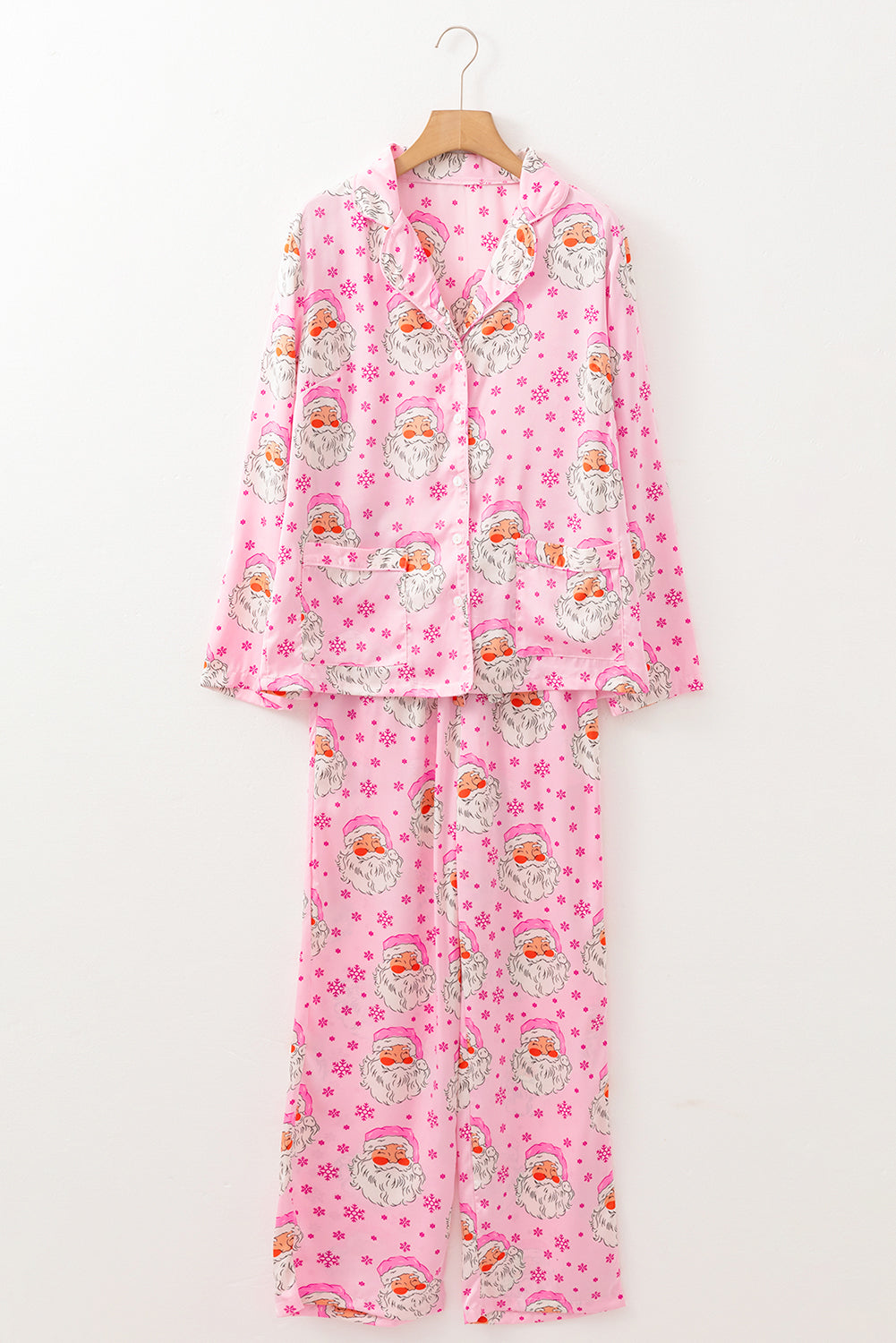 Pink Santa Claus Snowflake Long Sleeve Christmas Pajama Set