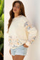 Beige Geo Pattern Patchwork Hoodie with Kangaroo Pocket