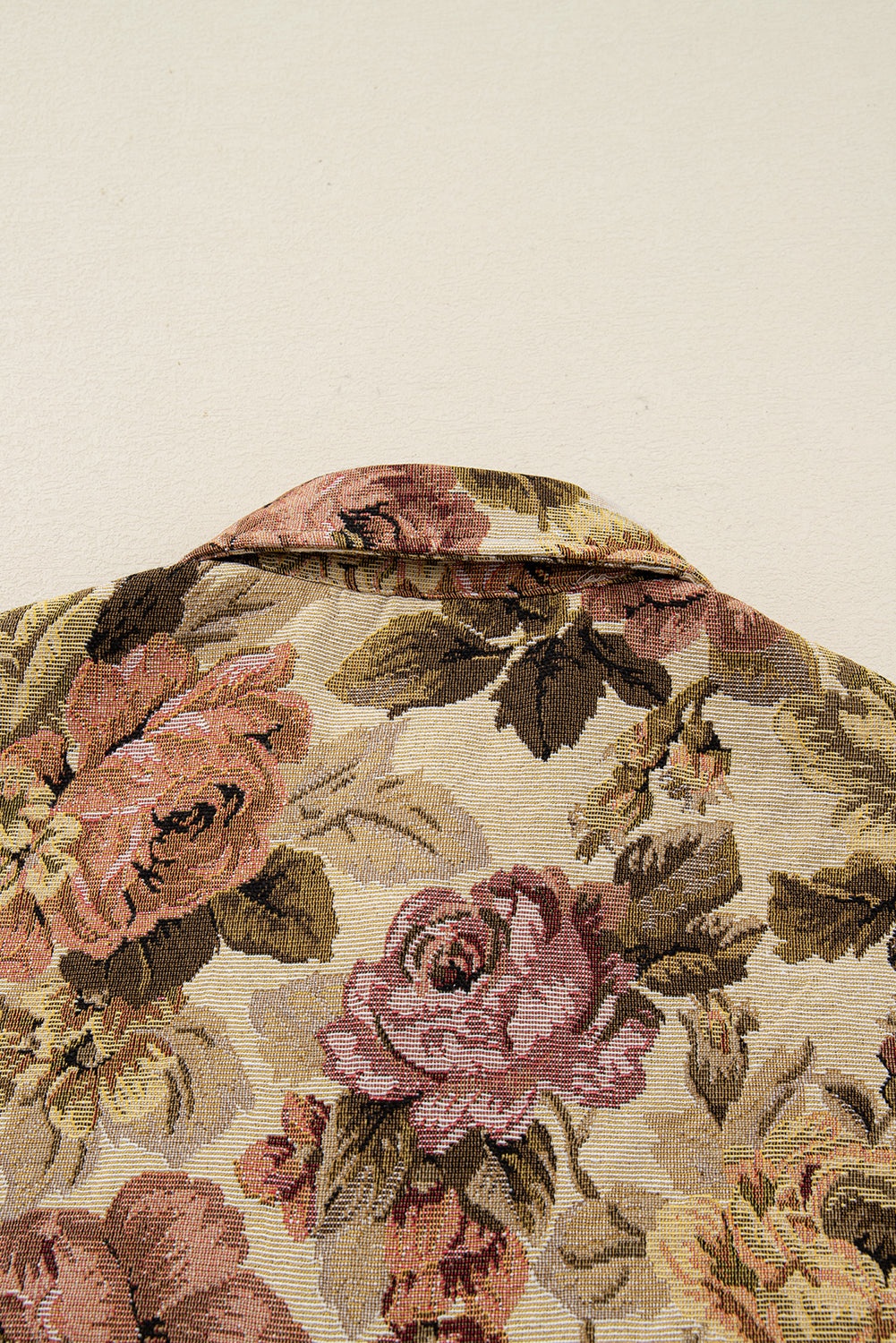 Floral Waffle Knit Patchwork Chest Pockets Buttoned Jacket