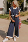 Navy Blue Color Block Pocketed T-Shirt and Wide Leg Pants Set