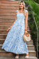 Boho Blue Floral Smocked Tie-Strap Maxi Dress