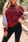 Red Sandalwood Plaid Colorblock Patchwork Sleeve Raw Seam Sweatshirt