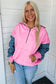 Pink & Checkered Patchwork Pocket Half Zipper Hoodie