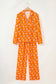 Orange Halloween Print Lapel Shirt and Pants Pajama Set