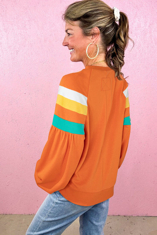 Color Block Sleeve Exposed Seam Raglan Sweatshirt