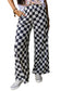 Black Checkered Print High Waist Wide Leg Pants