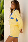 Yellow Color Block Patchwork Half Button Pullover and Shorts Two Piece Outfit