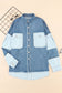 Dark Blue Patchwork Raw Hem Oversized Denim Shacket