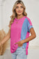 Apricot Pink Colorblock Crinkle Rib Round Neck T Shirt