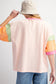 Pink Football Chenille Embroidered Color Block Half Sleeve T-Shirt