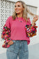 Sachet Pink Flower Patchwork Ribbed Knit Drop Shoulder Top