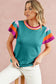 Bright Pink Contrast Sleeve Striped Round Neck Knitted Tee