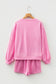 Pink Girly Bow Embroidered Detail Puff Sleeve Pullover Two Piece Short Set
