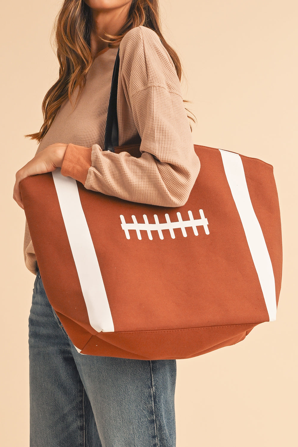 Foootball Pattern Canvas Large Tote Bag