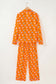 Orange Halloween Print Lapel Shirt and Pants Pajama Set