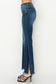 RISEN Full Size High Rise Side Shadow Seam Detail Slit Flare Jeans