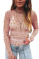 Pink Floral Print Mesh Slim Fit Long Sleeve Top