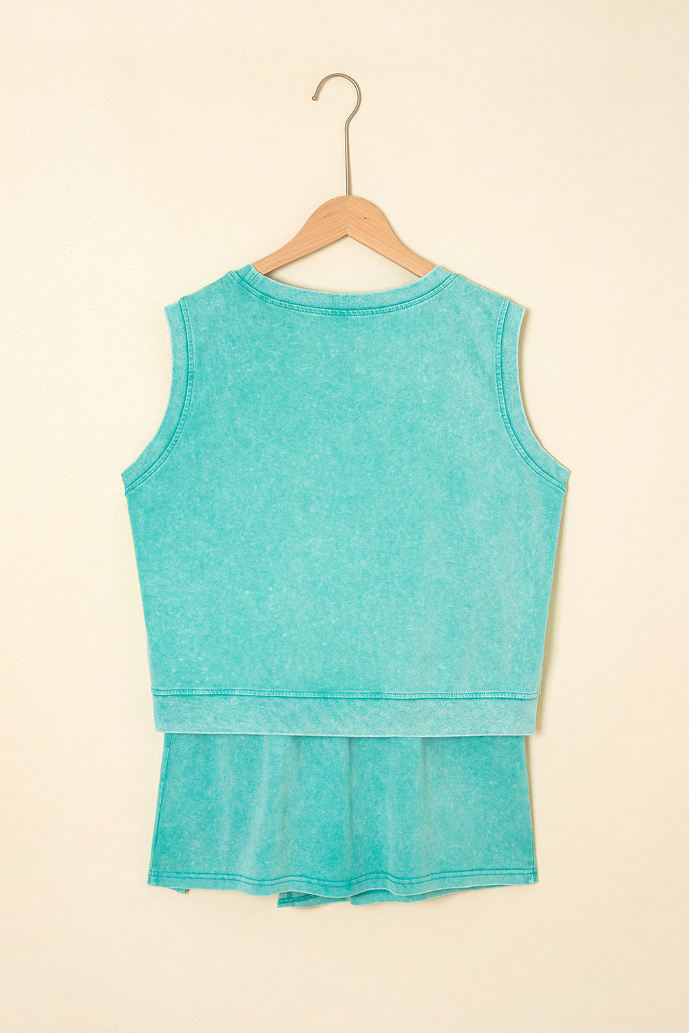 Mint Green Two Piece Mineral Wash Cotton Tank Top Lined Split Skirt Set