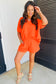Orange Textured V Neck T Shirt and Shorts Set
