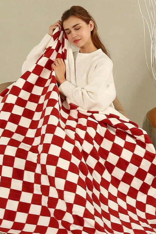 Fiery Red & White Christmas Checkerboard 127*152cm Flannel Blanket