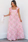 Pink Floral Ruffle Strap Maxi Dress – Cottagecore Square Neckline