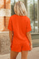 Orange Textured V Neck T Shirt and Shorts Set