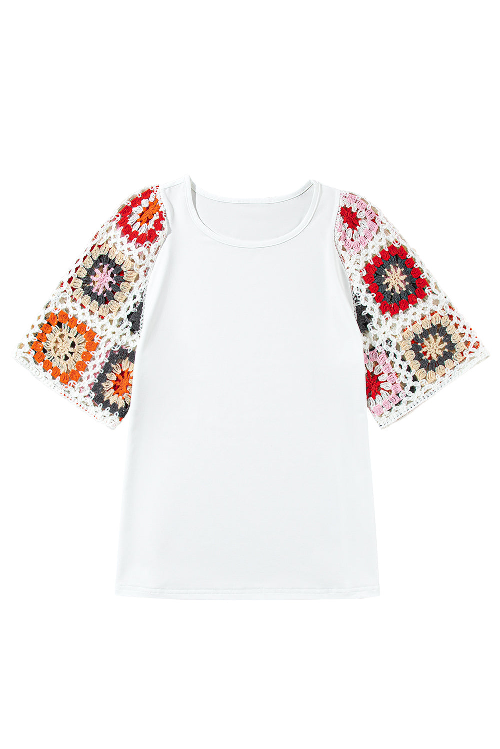 Black Floral Hollowed Crochet Sleeve Boho T Shirt