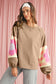 Smoke Green Flower Patchwork Exposed Seam Raglan Sleeve Top