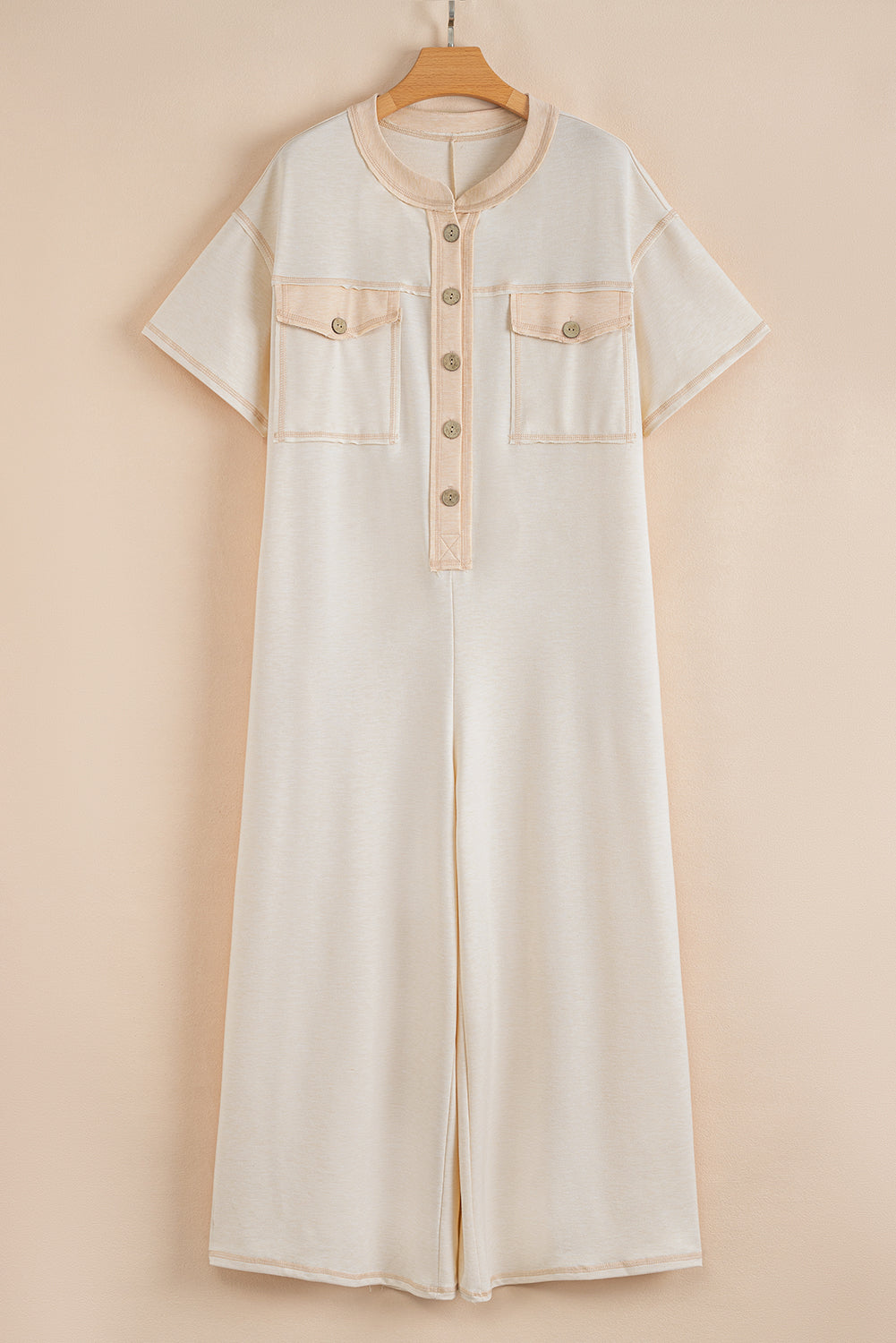 Patchwork Pocket Short Sleeve Jumpsuit