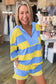 Yellow Stripe Seam Detail Half Zip Tee Casual Shorts 2pcs Set