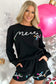 Black Sequin Merry Graphic Pullover and Shorts Set