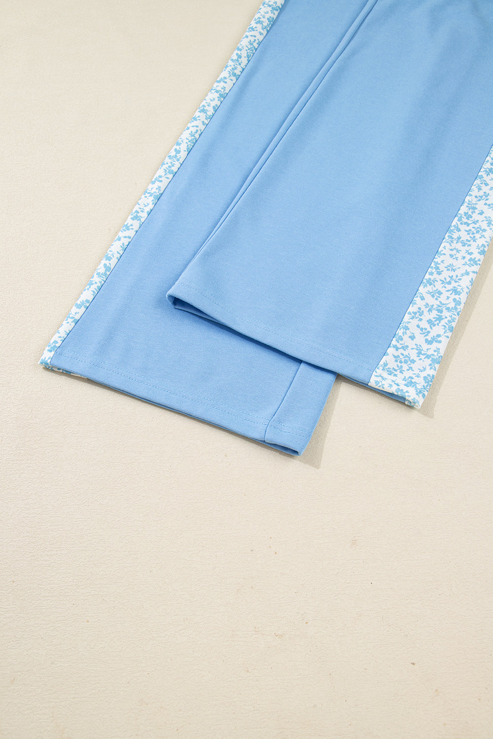 Blue Floral Patchwork Drop Shoulder Pullover and Sweatpants Lounge Set