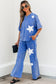 Blue Acid Wash Star Patched Rolled Trim Pants Set
