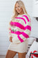Rose Striped I Know What I Want Sequin Letter Graphic Colorblock Loose Sweater