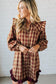 Red Plaid Print Ruffled Long Sleeve Patchwork Hem Mini Shirt Dress