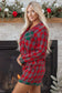 Red Plaid Contrast Patched Christmas Holiday Long Sleeve Shirt and Short Two Piece Pajama Set