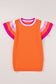 Bright Pink Contrast Sleeve Striped Round Neck Knitted Tee