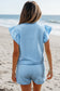Blue Striped Detail Flutter Sleeve Zipped Collar Short Set