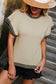 White Contrast Trim Round Neck Batwing Sleeve Knitted T Shirt