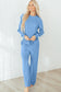 Blue Floral Patchwork Drop Shoulder Pullover and Sweatpants Lounge Set