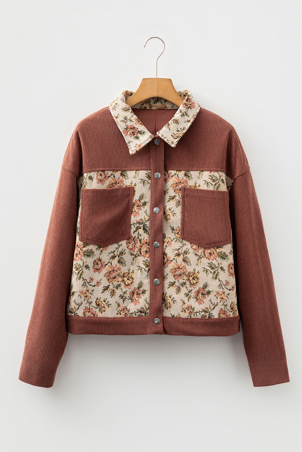 Ribbed Retro Floral Patchwork Shirt Style Jacket