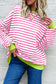 Striped Contrast Trim Drop Shoulder Sweatshirt