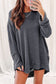 Black Plain Waffle Knit Drop Sleeve Side Slits Oversized Top