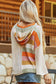 Beige Oversized Colorblock V-Neck Hooded Sweater