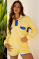 Yellow Color Block Patchwork Half Button Pullover and Shorts Two Piece Outfit